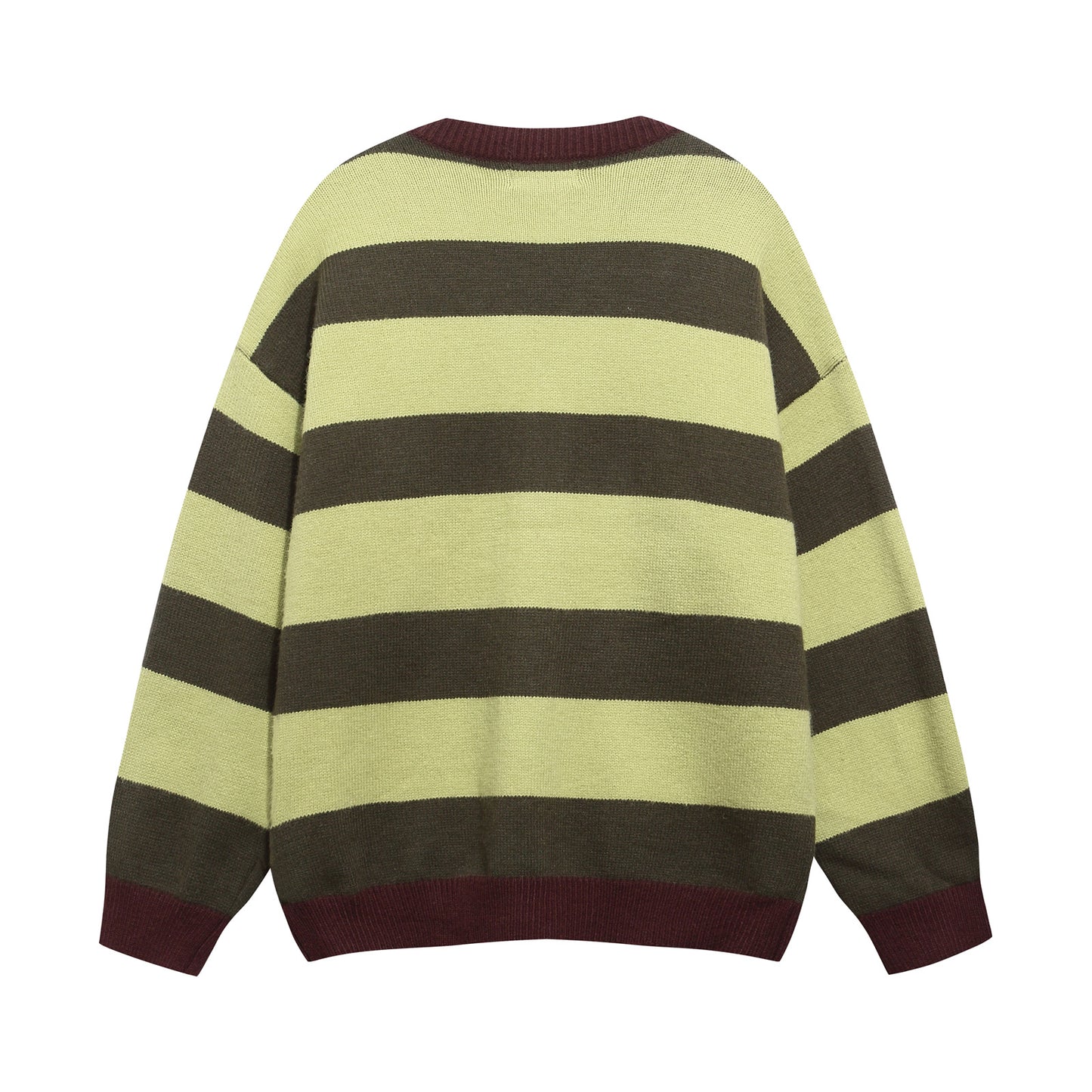 Vintage Stripe Letter Embroidery V-Neck Knit Cardigan Unisex Couple Casual Loose Sweater