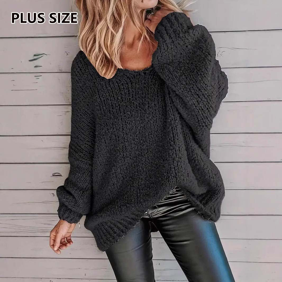 Solid color round neck pullover sweater loose woolen sweater