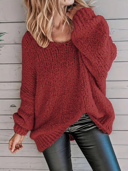 Solid color round neck pullover sweater loose woolen sweater